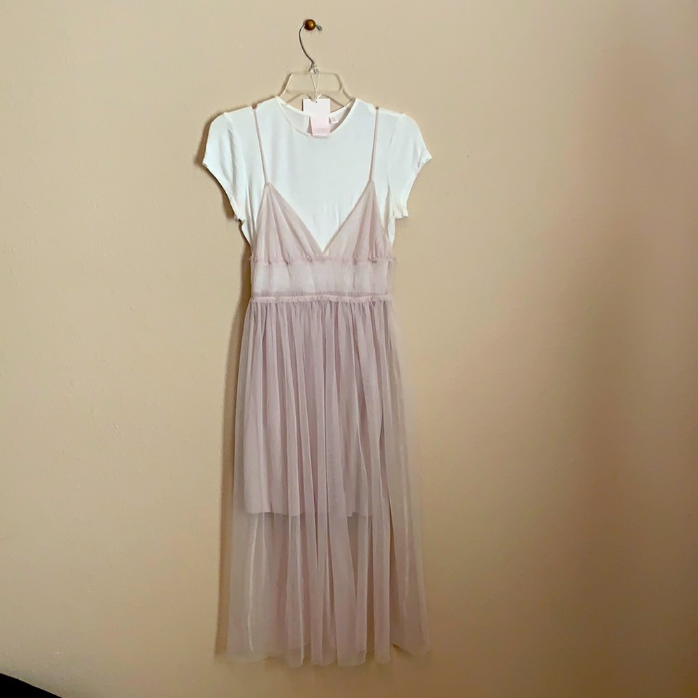 Sheer Taupe Skirt over White/taupe Dress